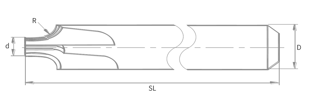 Technische Zeichnung für VHM-Viertelkreisfräser - Bemaßung und Details